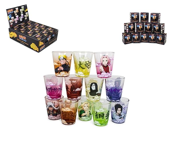 Naruto 2-Ounce Round Shot Glass Blind Pack, One Random Mystery Surprise Box | Mini Glass Cup, Whiskey Shot Glass For Home Barware | Official Anime Manga Gifts And Collectibles