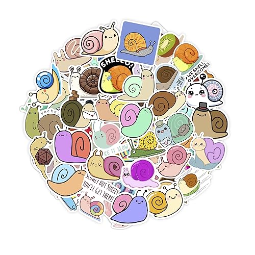 100Pcs Snail Stickers for Water Bottle and Laptop - Snail Party Favors & Decorations, Waterproof Vinyl Decals, Cute Animal and Nature Stickers - Snail Stickers