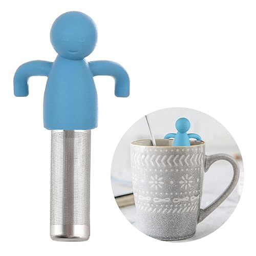 Leden Tea Infuser Cute Tea Strainer for Loose Tea Fine Mesh Stainless Steel Tea Ball Steeper & Diffuser with Silicone Lid for Tea Cup & Mug, with Cleaning Brush Blue - Blue