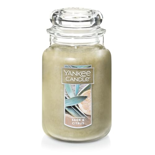 Yankee Candle Sage & Citrus Scented, 22oz Single Wick Candle, Over 110 Hours of Burn Time, Ideal for Home Decor and Gifts, Classic Large Jar, Ivory - Sage & Citrus - Classic Large Jar