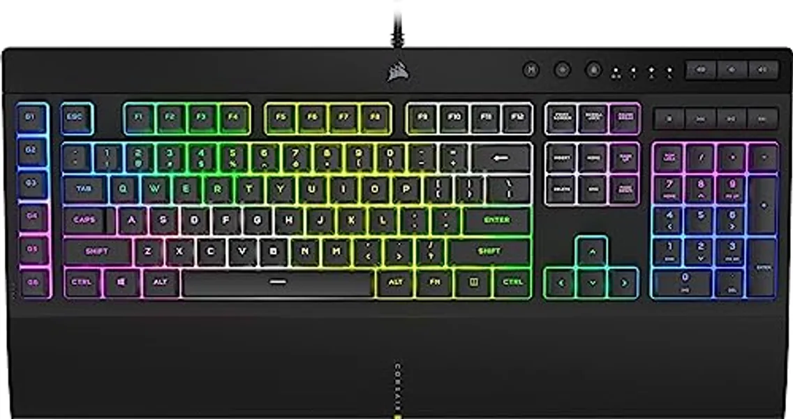 Corsair K55 RGB PRO XT - Dynamic Per-Key RGB Backlighting - Six Macro Keys with Elgato Stream Deck Software Integration - IP42 Dust and Spill-Resistant - QWERTY US Layout - Black