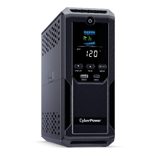 CyberPower CP1500AVRLCD3 Intelligent LCD UPS System, 1500VA/900W, 12 Outlets, 2 USB Ports, AVR, Mini Tower, Black - 1500VA NEW UPS System