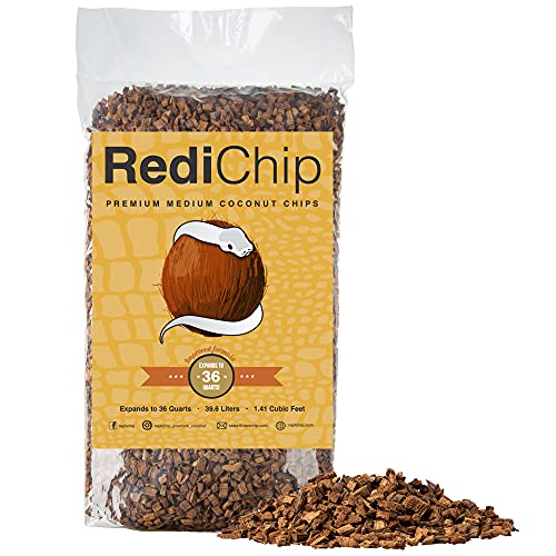 RediChip Coconut Chip Substrate for Reptiles 36 Quart Loose Medium Sized Coconut Husk Chip Reptile Bedding for Snakes, Tortoises, Geckos, Frogs, or Lizard Terrarium Tanks… - 36 Quart
