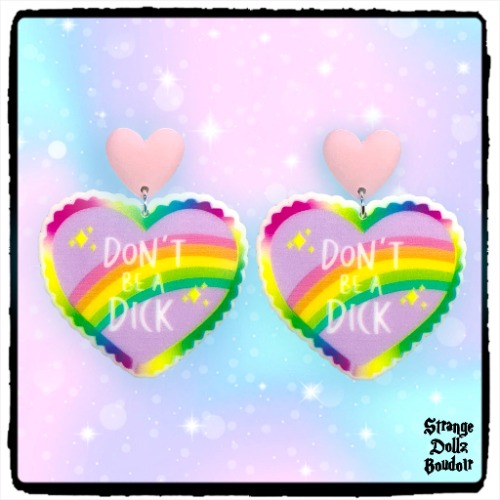 Don’t be a d*ck, Rainbow earrings, 925 sterling silver, Strange Dollz Boudoir
