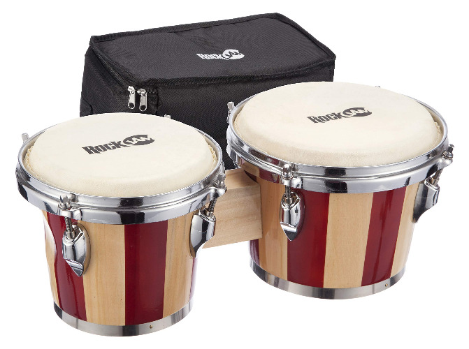 RockJam Bongo Drums With Carrying Case & Tuning Key