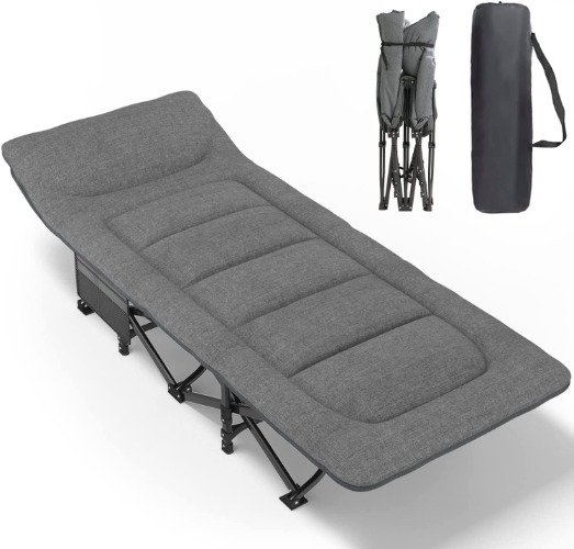 ATORPOK Camping Cot for Adults with Cushion and Pillow, Portable Folding Bed for Sleeping, Lightweight Tent cot with Carry Bag for Kids Supports 450 lbs (Grey) - Grey