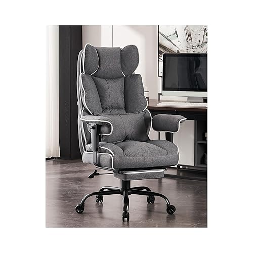 Efomao Desk Office Chair 400LBS, Big and Tall Office Chair, PU Leather Computer Chair, Executive Office Chair with Leg Rest and Lumbar Support, Black Office Chair - Black