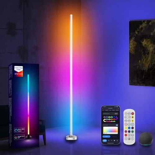 POPOLAT LED Corner Floor Lamp, RGB+IC Modern Standing Lamp with WiFi App and Remote Control, Music Sync, 21+ Scene Mode, 50" Dimmable Color Changing Mood Light for Living Gaming Room Bedroom(Silver)