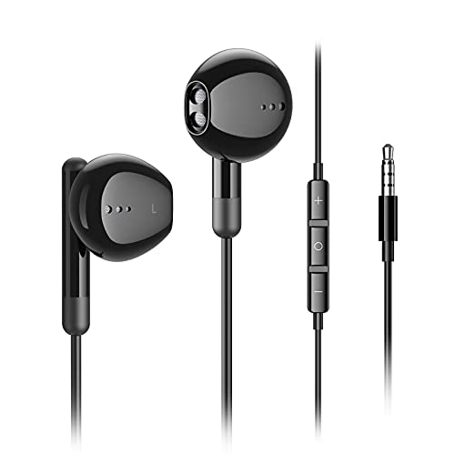 Kimwood Wired Earbuds with Microphone, Wired Earphones in-Ear Headphones HiFi Stereo, Powerful Bass and Crystal Clear Audio, Compatible with iPhone, iPad, Android, Computer Most with 3.5mm Jack(Black)