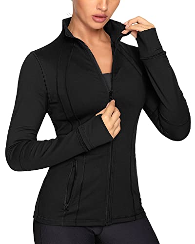 QUEENIEKE Women Athletic Jackets Cottony-Soft Full Zip Slim Fit Workout Running Jacket with Pockets 210503 1-black