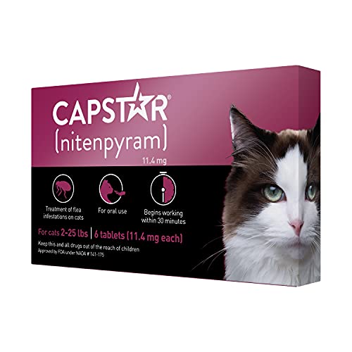 Capstar (nitenpyram) for Cats, Fast-Acting Oral Flea Treatment for Cats 2-25 lbs, Vet-Recommended Flea Medication Tablets Start Killing Fleas in 30 Minutes, 6 Doses - 6 Count