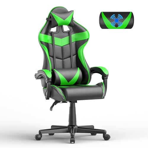 Soontrans Green Gaming Chair with Massage,Racing Gamer Chair for Teens, Ergonomic Game Chair with Adjustable Headrest and Lumbar Support (Jungle Green) - Jungle Green
