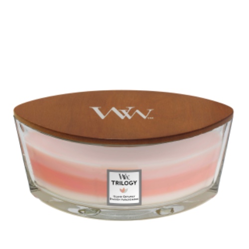 Woodwick Ellipse Trilogy Candela Profumata Con Stoppino Scoppiettante, Fuga Su Un'Isola, Fino A 50 Ore, Rosa (Island Getaway)