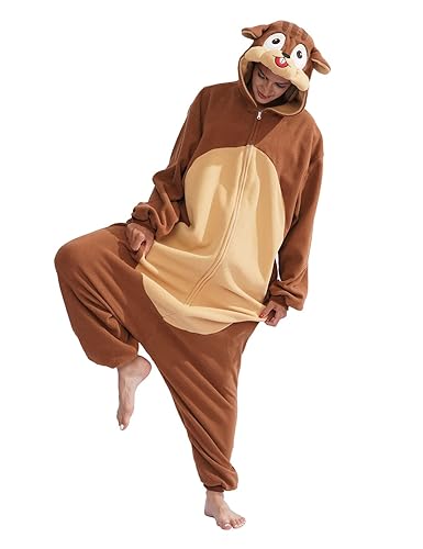 vavalad Animal Onesie Adult Pajamas Animal Cosplay One Piece Costume Sleepwear Homewear Jumpsuit Loungewear for Women Men - Brown - Small