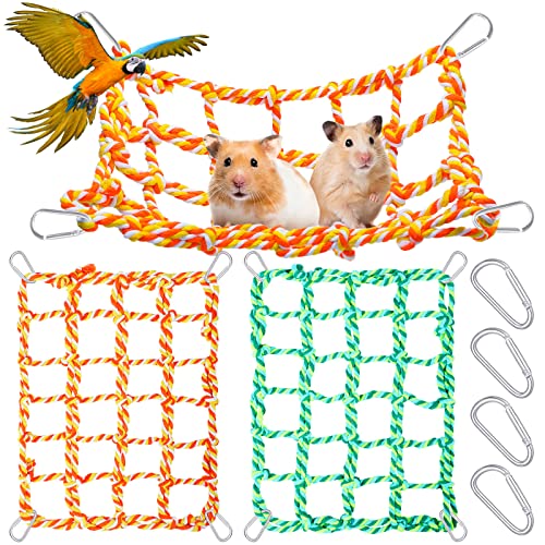 2 Pieces Bird Rope Net Hamster Rat Rope Net Small Animal Rope Net Bird Climbing Ladder Rope Bridge Pet Rat Ferret Activity Toy for Small Animal Habitat Decor and Play (Multi Color, 11 x 7.8 Inch) - 11 x 7.8 Inch - Multi Color