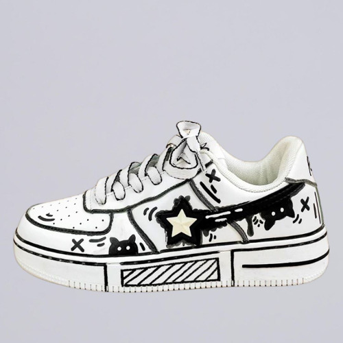 Hand Painted Bold Contrast Casual White Shoes - Unisex | M 5 | W 7 | EU 38