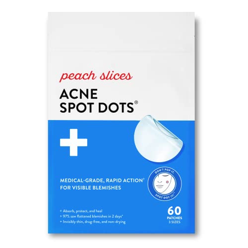 Peach Slices | Acne Spot Dots | Hydrocolloid Acne Patches | For Zits, Blemishes, & Breakouts | Vegan | Cruelty-Free | Pimple Patches | Facial Skin Care Products | 3 Sizes (7mm, 10mm, & 12mm) | 60 Ct - 60 Counts