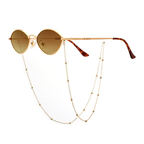 Veda Tinda Oval Sunglasses, Polarized 90s Retro Vintage Trendy Women Sunglasses with Chain Y2k Accessories UV400 C15 - Brown Lens