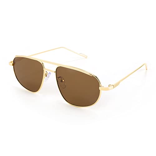 FEISEDY Small Retro Sunglasses Women Men 90s Vintage Trendy Gold Metal Frame Oval Sun Glasses B2906 - 005 Gold Frame/Tea Lens - 55 Millimeters