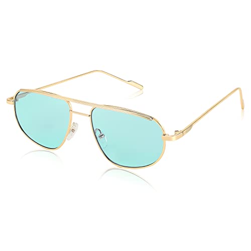 FEISEDY Small Retro Sunglasses Women Men 90s Vintage Trendy Gold Metal Frame Oval Sun Glasses B2906 - 006 Gold Frame/Green Lens - 55 Millimeters