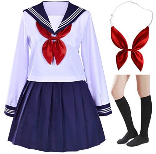 Elibelle Classic Japanese School Girls Sailor Dress Shirts Uniform Anime Cosplay Costumes with Socks set - XXX-Large--Asia 5XL - White(long-sleeved)