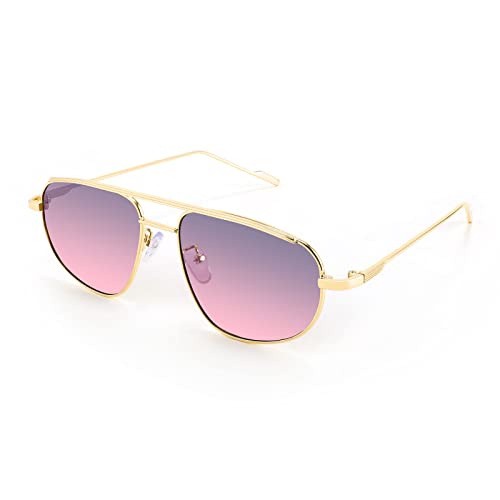 FEISEDY Small Retro Sunglasses Women Men 90s Vintage Trendy Gold Metal Frame Oval Sun Glasses B2906 - 003 Gold Frame/Gray Pink Lens - 55 Millimeters