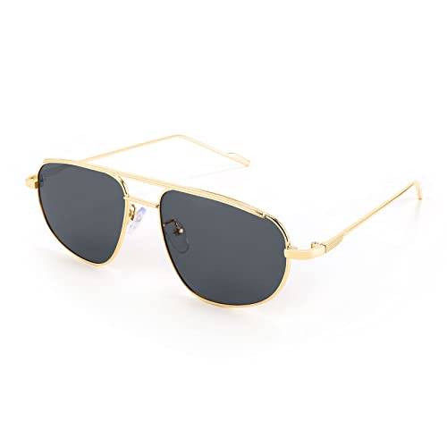 FEISEDY Small Retro Sunglasses Women Men 90s Vintage Trendy Gold Metal Frame Oval Sun Glasses B2906 - 002 Gold Frame/Gray Lens - 55 Millimeters