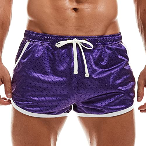 AIMPACT Mens Mesh 3 Inch Booty Shorts Sexy Side Split Workout Running Shorts - Purple - X-Large