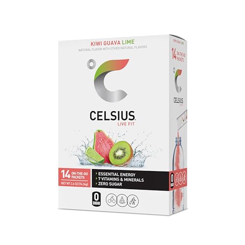 CELSIUS® On-the-Go Powder Sticks Kiwi Guava Lime, Essential Energy 2.6 Oz (14 Sticks per Pack) - Kiwi Guava Lime - 14 Count (Pack of 1)