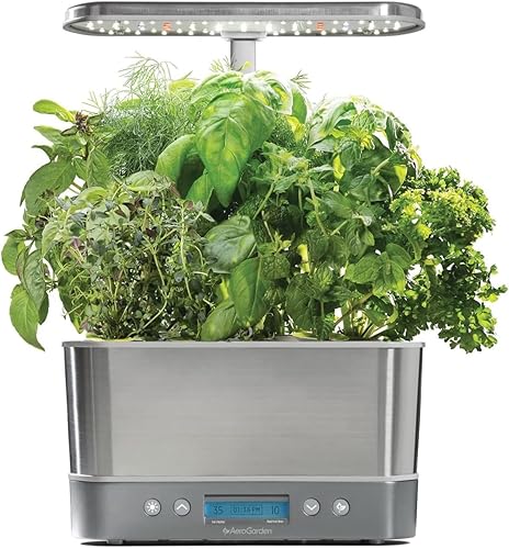 AeroGarden Harvest Elite Indoor Garden Hydroponic System with LED Grow Light and Seed Kit, Holds up to 6 Pods, Stainless Steel - Stainless Steel - Harvest Elite
