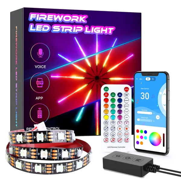 Kutuspon Fireworks LED Strip Lights, Bedroom Music Synchronized Color-Changing LED Light 5050 SMD Firework LED Light , APP Control Firework LED Light, Used for Room Party, Holiday Decoration