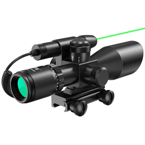 CVLIFE 2.5-10x40e Red & Green Illuminated Rifle Scope Mil-dot Gun Scope Green Laser Combo with Pressure Switch