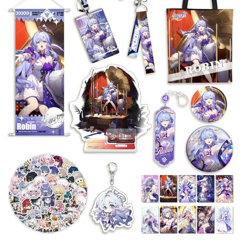 ShioewBy Honkai Star Rail anime merch set box Robin badge acrylic stand key holder birthday present gift (Robin) - Robin