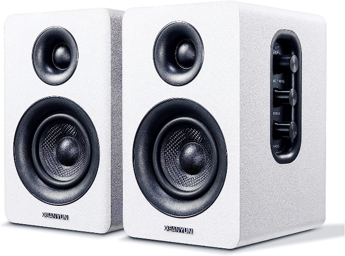 Sanyun SW208 3" Active Bluetooth 5.0 Bookshelf Speakers – 60W Carbon Fiber Speaker Unit - Built-in 24bit DAC - Dynamic 3D Surround Sound – 2.0 Computer PC Monitor Gaming Speakers (Pair, White) - 3inch White