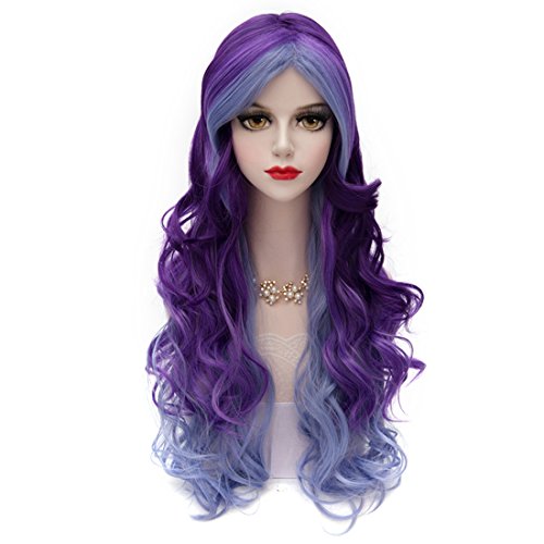 MQ Long Wavy Wigs for Woman, 29.5 Inch Synthetic Heat Resistant Wig with Bangs, Colorful Costume Wig for Cosplay, Party, Carnival, Halloween, Christmas(Blue to Purple) - Purple