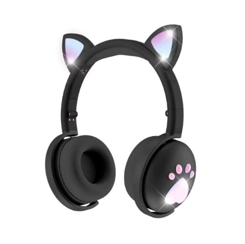 LED Cat Ear Headphones with Immersive Sound - black