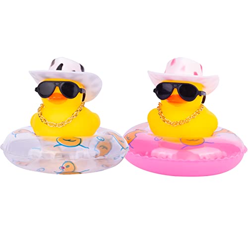 2Pcs Duck Mini Swim Ring Sun Hat Necklace and Sunglasses