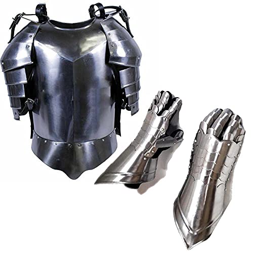 AnNafi® Medieval Shoulder Guard Steel Breastplate & Gauntlet Armor Steel Handtooled Handcrafted