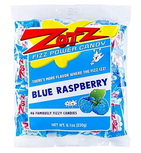 Zotz Fizzy Old Fashioned Hard Candy Fruit Flavored Blue Raspberry Candy, Individually Wrapped Hard Candy -Filled Hard Candy - Gluten -Free, From Italy Since 1970 (Bag 46 Units) - Blue Raspberry - 46 Count (Pack of 1)
