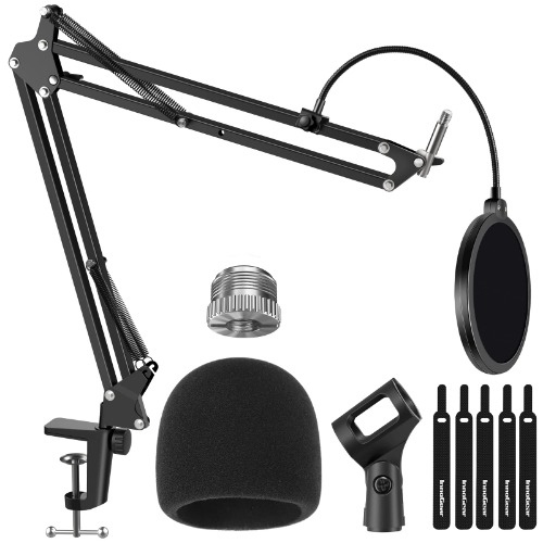 InnoGear Mic Stand for Blue Yeti, Heavy Duty Microphone Stand with Microphone Windscreen and Dual Layered Mic Pop Filter Suspension Boom Scissor Arm Stands for Blue Spark and Other Mics, Medium - Medium