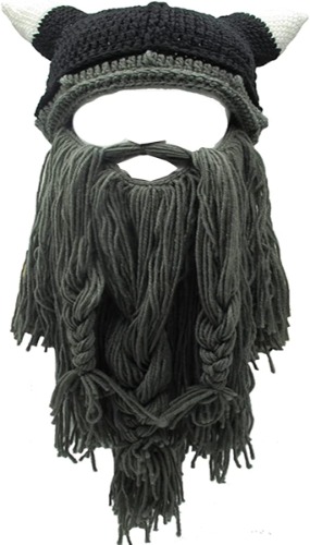 Flyou Wig Beard Hats Handmade Knit Warm Winter Caps Ski Funny Mask Beanie for Men Women - Cnj-gray