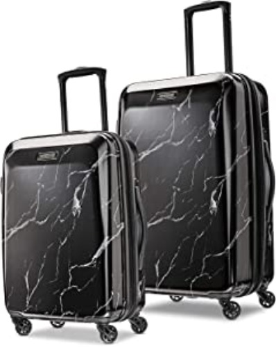 American Tourister Moonlight Hardside Expandable Luggage with Spinner Wheels, Black Marble, 2-Piece Set (21/24)