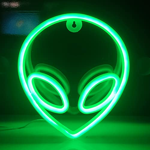 Alien Neon Sign,USB or 3-AA Battery Powered Neon Light,LED Lights Table Decoration,Girls Bedroom Wall Décor,Kids Birthday Gift,Wedding Party Supplies Business Gifts Neon Signs (Green) - Green