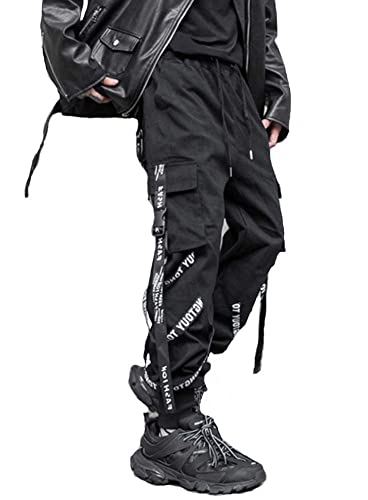 DUDHUH Cargo Pants for Men Techwear Hip Hop Harem Pants Streetwear Fashion Men’s Tactical Track Jogger Pants - X-Large - Black2