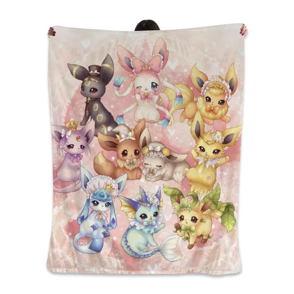 Anime Characters Throw Blanket,Many Cute Eeavvee,Flannel Blankets Soft Cozy Lightweight Bed Decoration Blanket for Winter Bedding, Couch and Xmas Gift 50 x 40 inch - 