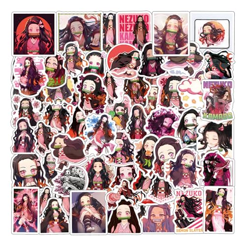 64Pcs Kamado Nezuko Stickers Pack, Cute Anime Aesthetic Vinyl Waterproof Sticker Decals for Water Bottle,Skateboard,Laptop,Journal,Phone,Scrapbooking,Bumper Gifts for Kids Teens Adults