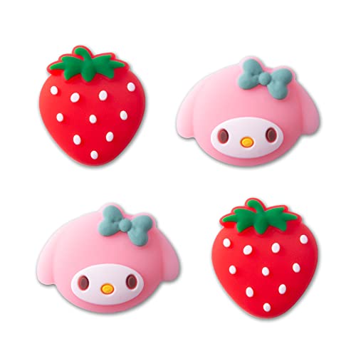 PERFECTSIGHT Cute Melody Switch Thumb Grips for Nintendo Switch OLED/Lite Console, Anime Soft Silicon Joystick Caps, 4PCS Kawaii 3D Analog Stick Button Cover for NS Joycon Controller - Strawberry - Pink Melody