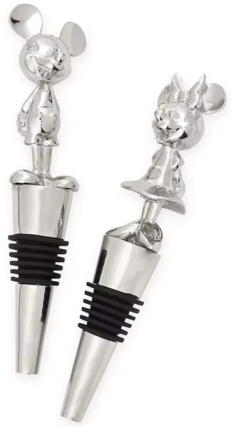 Disney Parks Exclusive - Mickey and Minnie Silver Stainless Steel Wine Bottle Stoppers Set - 