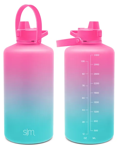 Simple Modern 1 Gallon 128 oz Water Bottle with Push Button Silicone Straw Lid & Motivational Measurement Marker | Large Reusable Tritan Plastic Water Jug | Summit Collection | Sorbet - 128oz (1 Gallon) Ombre: Sorbet
