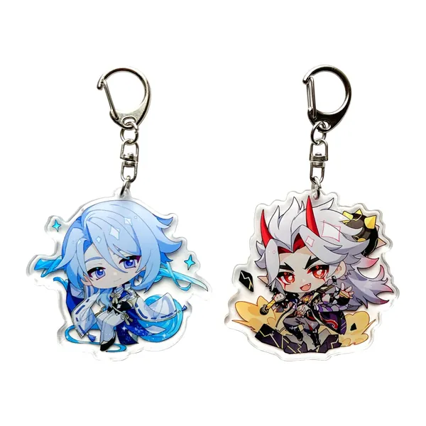 2Pack Genshin Impact Figure Keychain Holders Set Cute Character Acrylic Figure Keyrings - Kamisato Ayato+itto